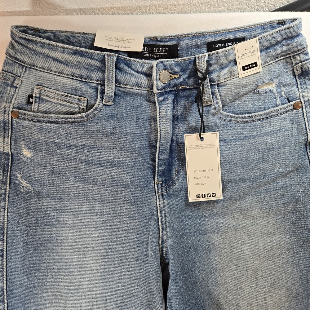 Judy Blue Boyfriend Fit Jeans Womens 7/28 Mid Rise Distressed Light Wash Flag... - Picture 14 of 16
